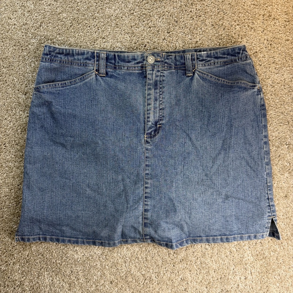 Gloria Vanderbilt Skirt Womens 12 Blue Denim Straight Mini Button Front Stretch